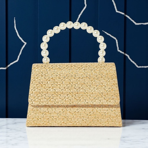 ๐๏ธPearl Handle Straw Bag with Golden Threads โ Sparkle & Chic All Year! ๐ธ - Picture 1 of 11